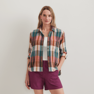 Women’s Cotton Slub Plaid Long-Sleeve Shirt