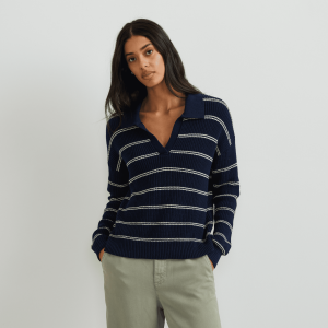 Women’s Johnny Collar Striped Sweater